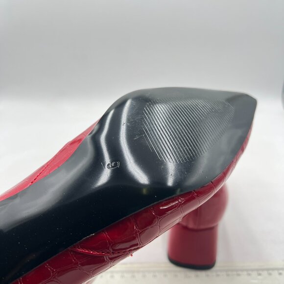 YDN Red Sexy Pointed Toe Ankle Boots Chunky Low Heel Boot Pull on Elastic Shoe - Picture 5 of 8